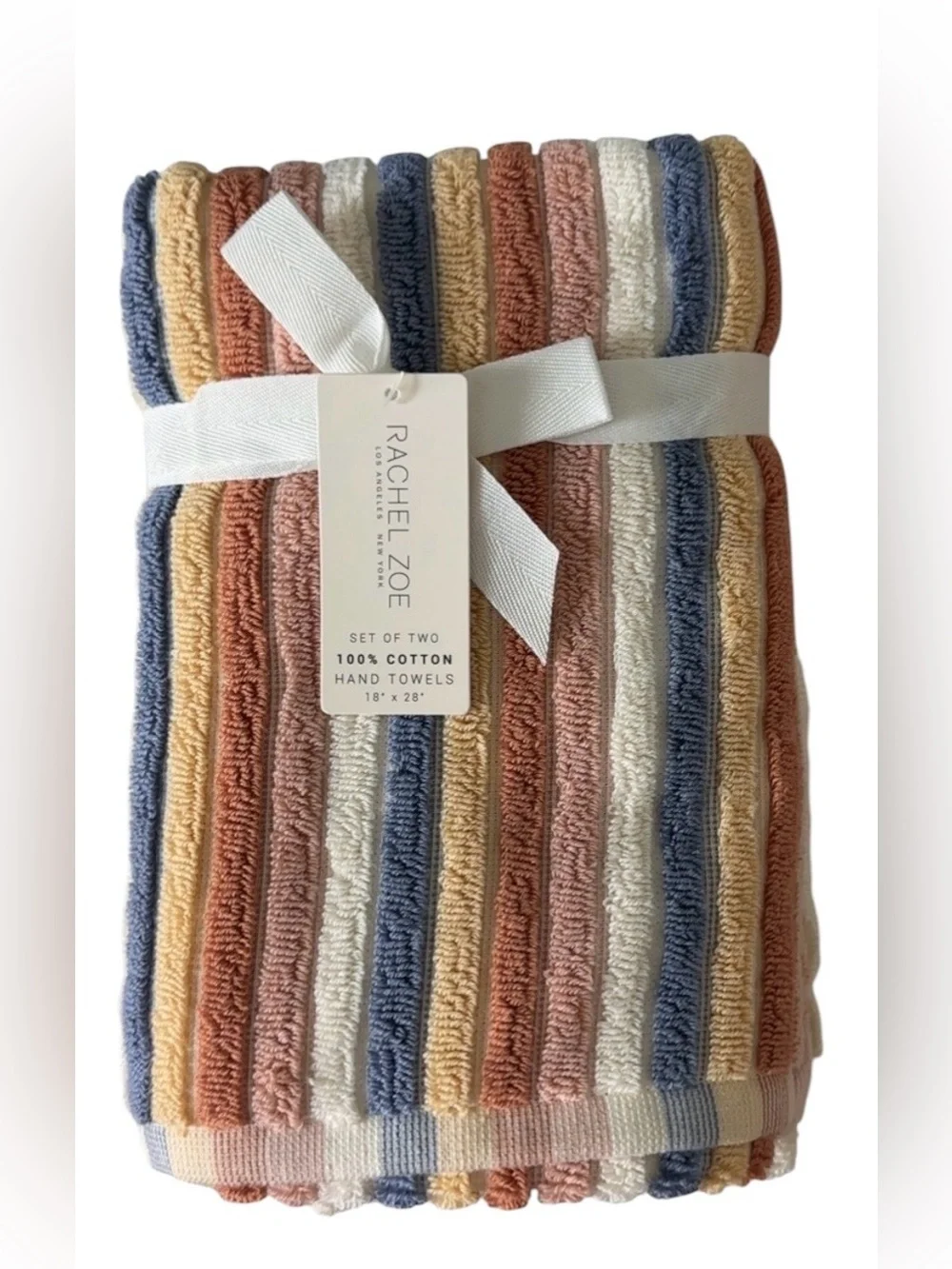 Rachel Zoe 4pc Towel Set 2 Bath 2 Hand 100% Cotton Striped NWT